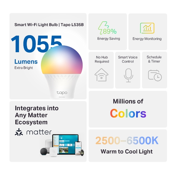 Tapo Smart Light Bulb | Multicolour | L535B Tapo Smart Light Bulb | Multicolour | L535B